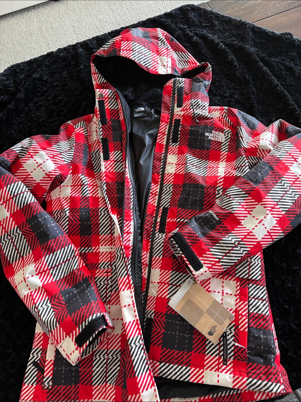 North Face Womens Sm Red/Black/White Plaid TriClimate Ski Snow Jacket with Hood